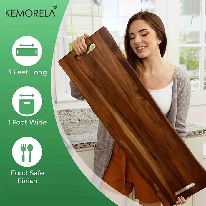 Extra‑Long Wooden Serving & Chopping Board with Handle for Cheese and Charcuterie