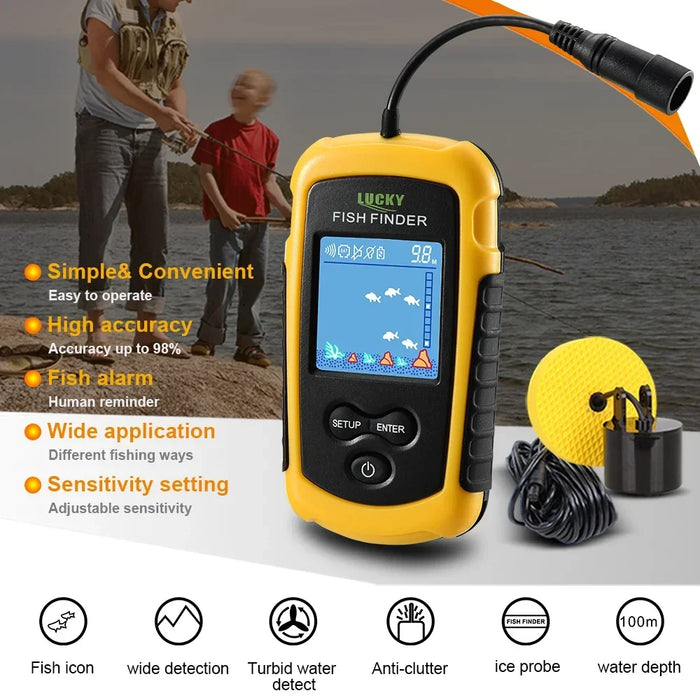 Portable Colour LCD Fish Finder – 100m Depth, Wired Sonar