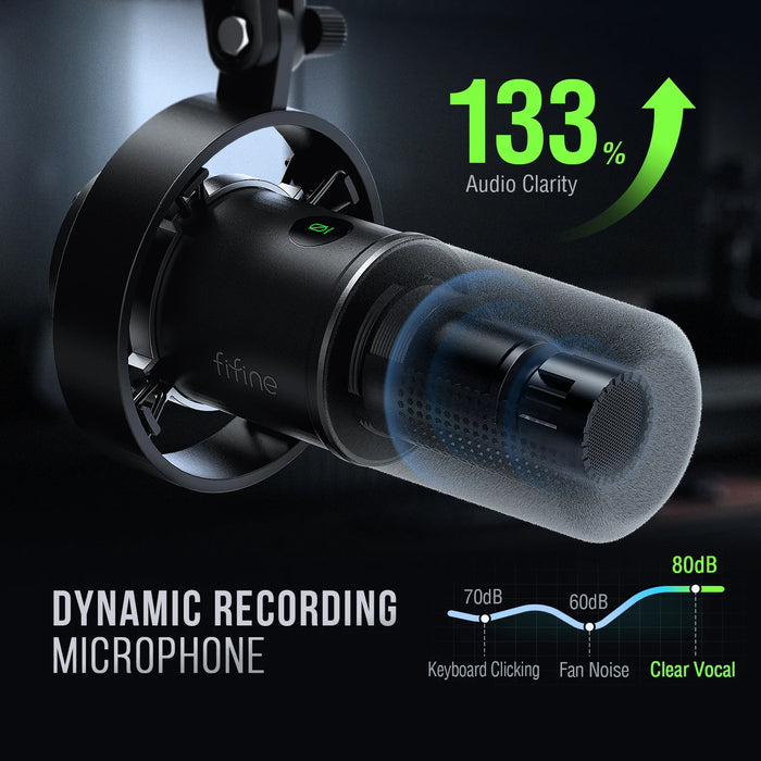 USB/XLR Dynamic Desk Microphone with Shock Mount, Touch Mute & Headphone Monitoring - K688