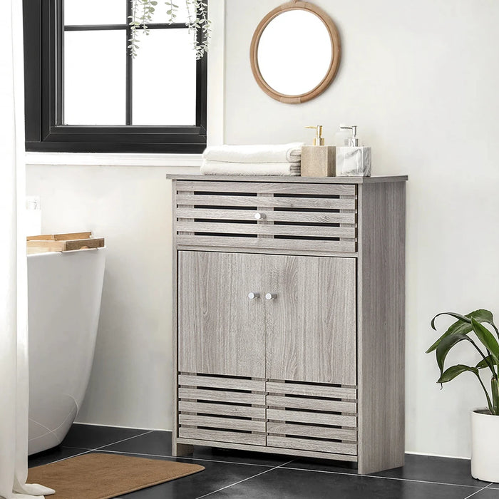 Modern Wooden Freestanding Bathroom Cabinet - Grey Oak, 60 x 30 x 85cm