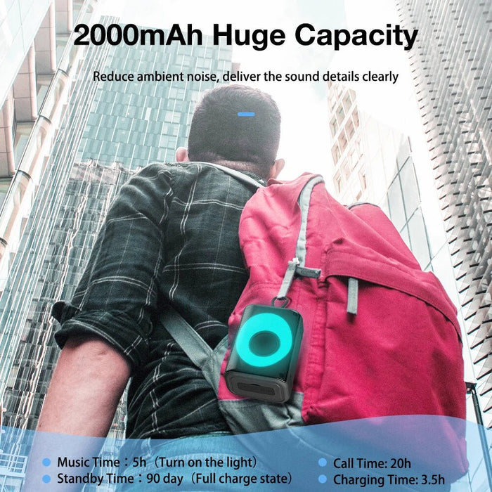 AirAux Portable Mini Speaker - 7 RGB Light Modes - Immersive 10W 360° Stereo - Large 2000mAh Battery - Bluetooth 5.1 - Black - Shopsta EU