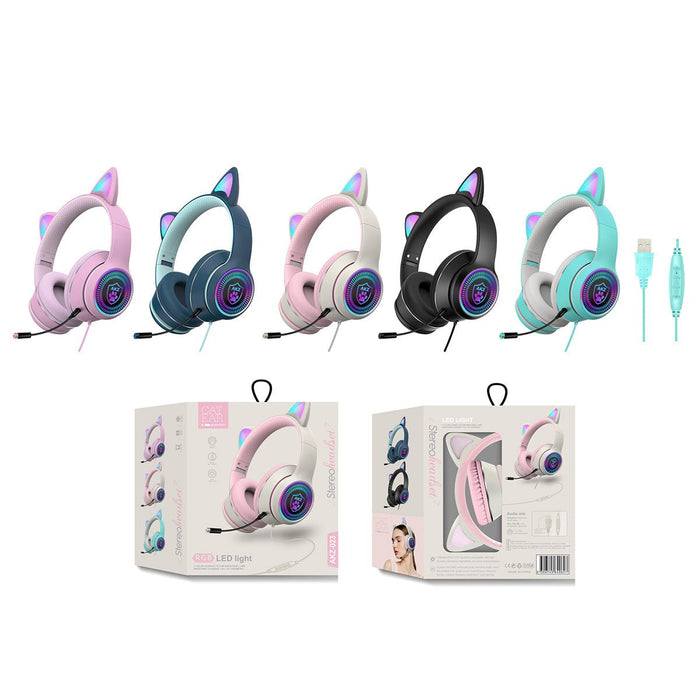 AKZ-023 Cat Ear Headset - Wired USB 7.1 Channel Stereo Sound, RGB Luminous Gaming Headphone with Noise-canceling Mic & Sound Card - Perfect for PC Gamers - Shopsta EU