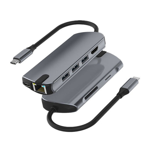 Basix Type-C Docking Station - 8 in 1 USB-C Hub Splitter, USB3.0, PD 100W, 4K HDMI, RJ45 1000Mbps LAN, SD/TF Card Reader - Ideal for PC, Computer & Laptop Connectivity - Shopsta EU
