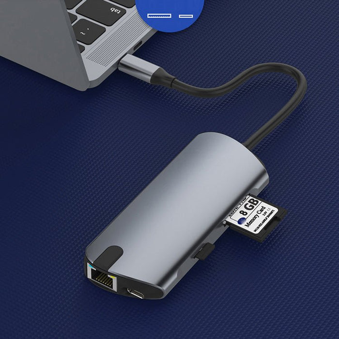 Basix Type-C Docking Station - 8 in 1 USB-C Hub Splitter, USB3.0, PD 100W, 4K HDMI, RJ45 1000Mbps LAN, SD/TF Card Reader - Ideal for PC, Computer & Laptop Connectivity - Shopsta EU