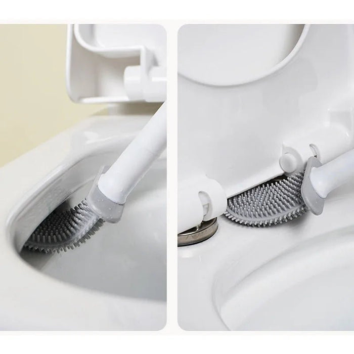 Breathable Toilet Brush Water Leak Proof with Base Silicone Wc Flat Head Flexible Soft Bristles Brush with Quick Drying Holder - Shopsta EU