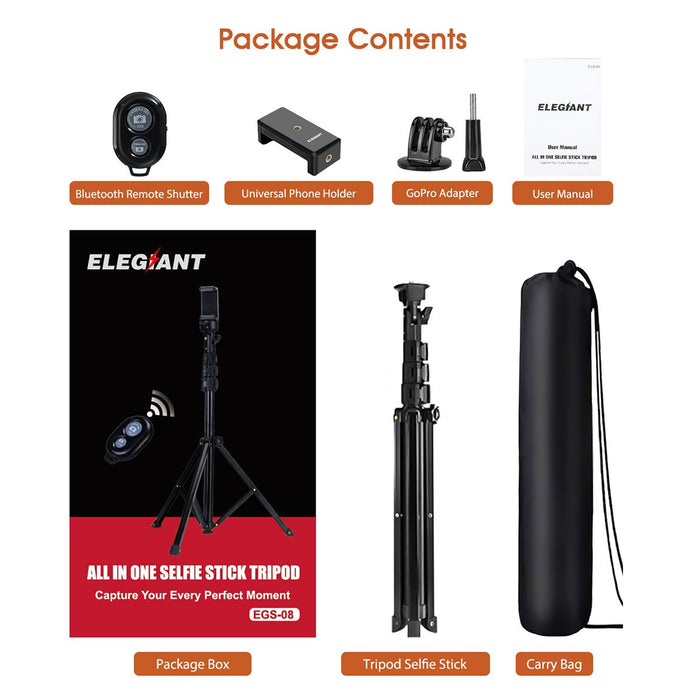 ELEGIANT EGS-08 - Multifunctional Selfie Stick with Adjustable 1.3m Telescopic Tripod Stand and Remote Shutter - Perfect for Camera Phone Photography Enthusiasts - Shopsta EU