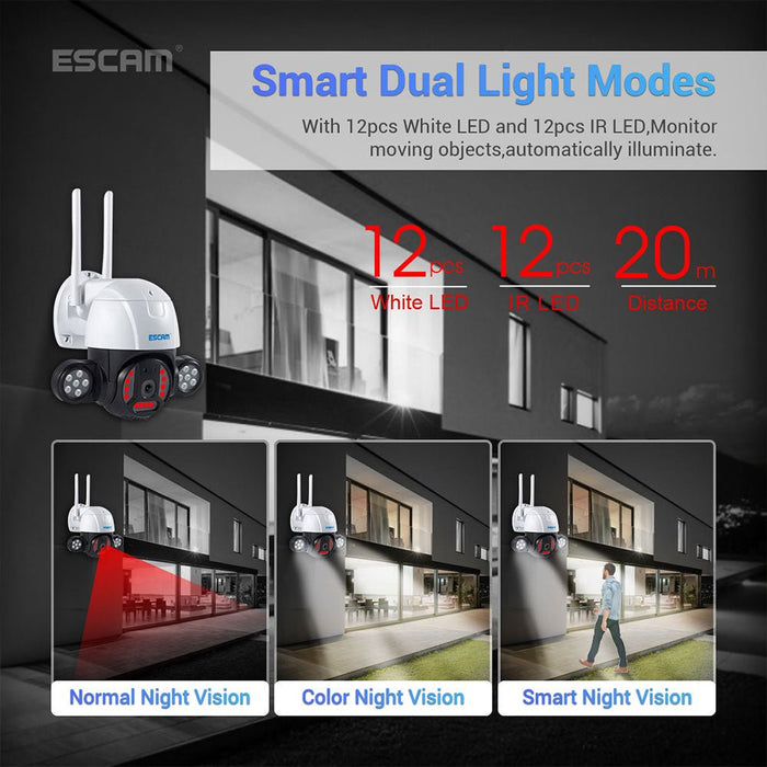 ESCAM QF233 3MP PTZ - H.265 WIFI IP Camera with Fixed Point Cruise, 4x Zoom, Dual Light, IP66 Waterproof, Motion Sensor, Two-way Voice & Intelligent Night Vision - Ideal for Home Security & ONVIF Compatibility - Shopsta EU