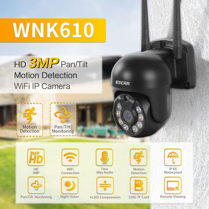 ESCAM WNK610 HD - 3MP 1296P Wireless PTZ WIFI IP Camera with AI Humanoid Motion Sensor & Auto Tracking - Perfect for Home Security Alarm Monitoring - Shopsta EU