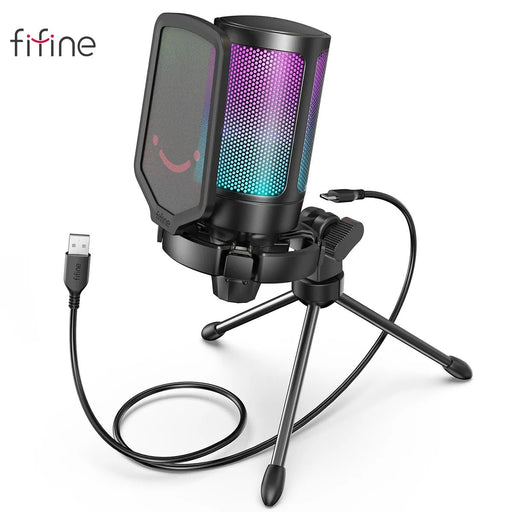 FIFINE USB Condenser Gaming Microphone, for PC PS4 PS5 MAC with Pop Filter Shock Mount&Gain Control for Podcasts - Shopsta EU