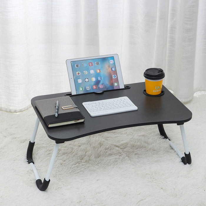 Folding Wooden Bed Desk - Multifunctional MacBook Table with Pen Cup Slot and Storage Drawer - Ideal for Lazy Leisurely Desk Usage - Shopsta EU