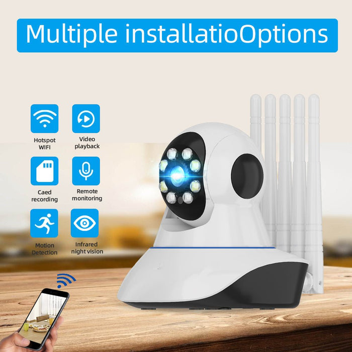 Guudgo Five Antenna 1080P PTZ WIFI IP Camera - 360° Viewing, Two-Way Audio, Night Vision, Cloud Storage, Motion Detection, Waterproof, Dual Light Source - Perfect for Baby Monitoring and Home Security - Shopsta EU