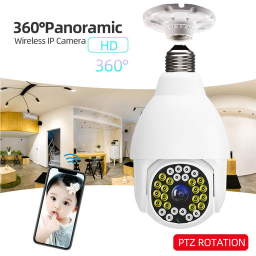 GUUDGO V380 WIFI E27 - 1080P Bulb Dome Camera with PTZ, Dual Light, 12 Infrared & 16 White Light LEDs, Night Vision - Includes Base & Remote Control for Security Monitoring - Shopsta EU