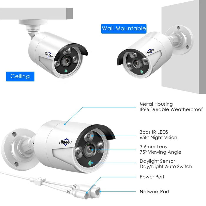 Hiseeu HB612 HB613 - 1536P 3.0MP POE Mini Bullet IP Camera with ONVIF, P2P, IP66 Waterproof, Outdoor IR CUT Night Vision - Ideal for Outdoor Security Surveillance - Shopsta EU