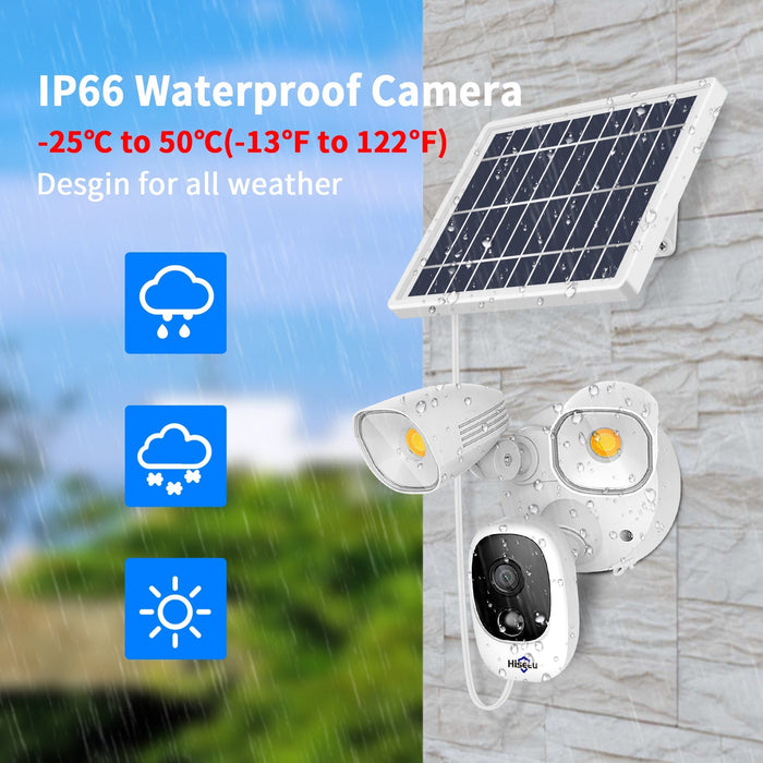 Hiseeu Solar Floodlight Camera - Wireless Security Camera, 12000mAh Rechargeable Batteries, High Brightness LED, Color Night Vision, IP66 Waterproof, 1080P, Motion Detection, 2-Way Audio, Cloud Storage - Ideal for Outdoor Security and Surveillance - Shopsta EU