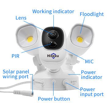 Hiseeu Solar Floodlight Camera - Wireless Security Camera, 12000mAh Rechargeable Batteries, High Brightness LED, Color Night Vision, IP66 Waterproof, 1080P, Motion Detection, 2-Way Audio, Cloud Storage - Ideal for Outdoor Security and Surveillance - Shopsta EU