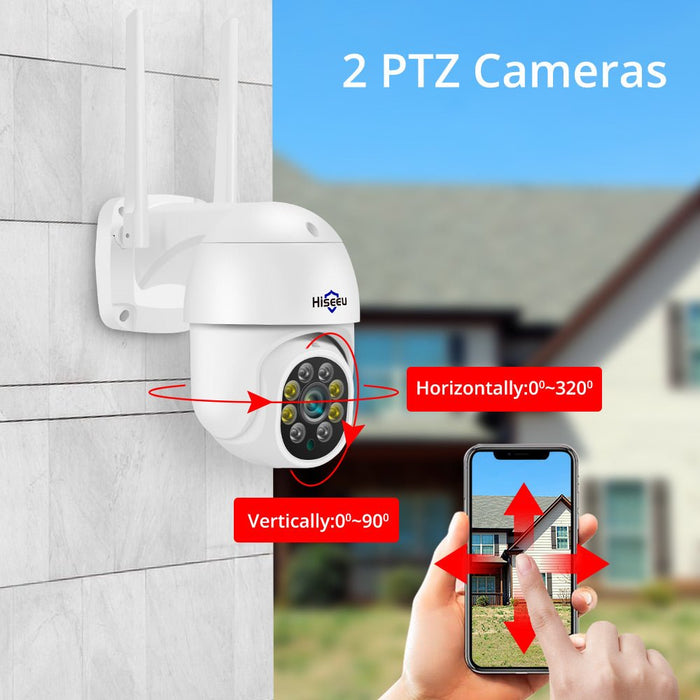 Hiseeu Wireless 8CH 4PCS 3MP - Two-Way Audio Security PTZ 5X Digital Zoom, Outdoor Bullet WIFI IP Cameras, Waterproof CCTV Kit - Ideal for Home Surveillance and Property Protection - Shopsta EU