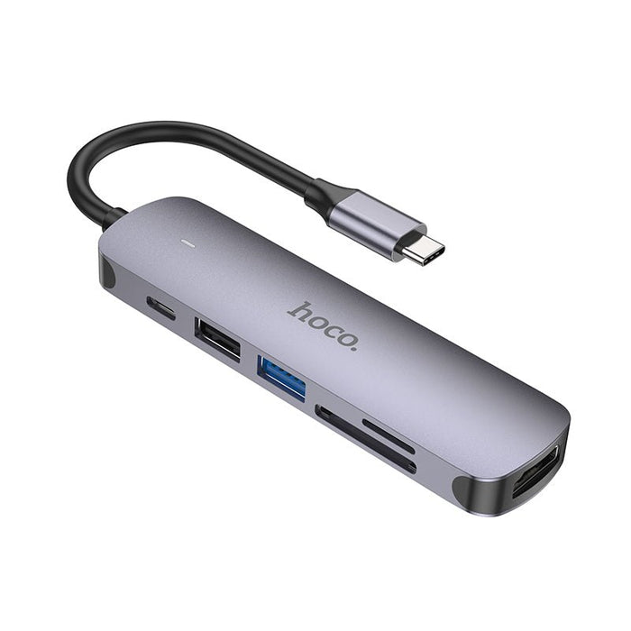 Hoco 6-in-1 HUB - Type C to USB 3.0/2.0 Adapter, PD60W Dock, MacBook Pro Accessories, HDMI-Compatible USB-C Splitter, 4K 30HZ HDTV - Ideal for Enhancing Connectivity and Productivity - Shopsta EU
