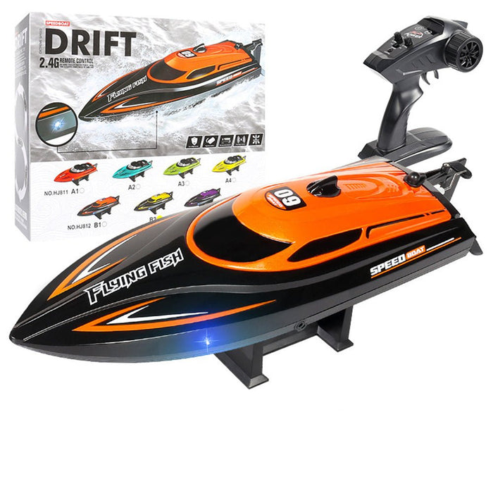 HXJRC HJ812 - 2.4G 4CH High-Speed RC Boat with LED Lights, Waterproof 25km/h Electric Racing Speedboat - Perfect for Lakes, Pools, and Remote Control Toy Enthusiasts - Shopsta EU