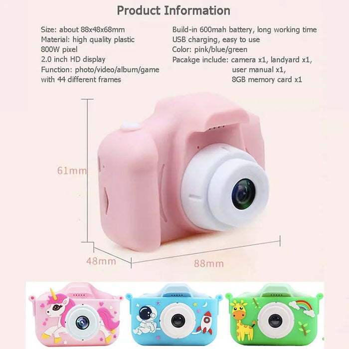 Kids digital camera cartoon multi-functions silicon case Micro Toy lanyard Child Selfie Portable Toddler Video USB Holiday Gifts - Shopsta EU