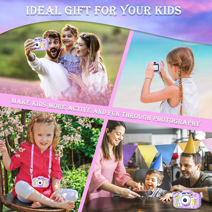 Kids Mini Camera Cartoon Unicorn Toys for Girls Boys Birthday Gifts 1080P HD 2inch Screen With 32G SD Card Record Life Camera - Shopsta EU