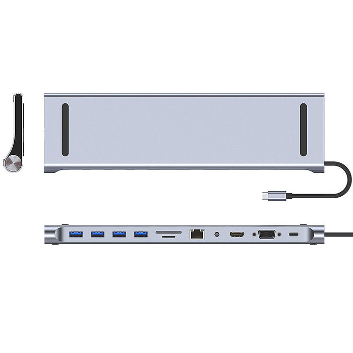 Mechzone BYL-2003 Docking Station - 11-in-1 Type-C USB Hub with USB 2.0, USB 3.0, PD 100W, 4K HDMI, 1080P VGA, RJ45 Gigabit LAN, 3.5mm AUX, and TF/SD Card Reader - Ideal for Macbook Air/Pro and HUAWEI Laptops - Shopsta EU