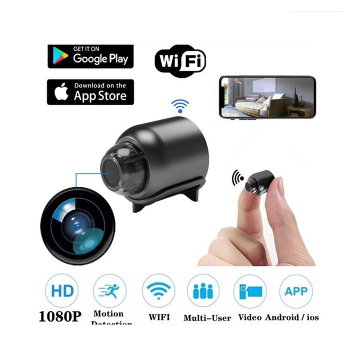 Mini Wifi Camera 1080P - Wireless Surveillance Security with Night Vision, Motion Detection, 160 Degree Audio Recording, Google Play Compatible - Perfect for Baby Monitoring & IP Cam Needs - Shopsta EU