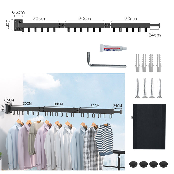 Retractable Wall-Mounted Folding Clothes Hanger — Aluminium, Indoor & Outdoor