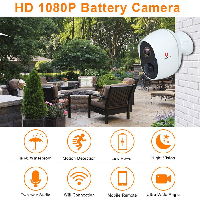 Pripaso 1080P Wireless Camera - IP CCTV Outdoor/Indoor, Waterproof, Rechargeable, Home Security - Perfect for Monitoring and Safety Needs - Shopsta EU