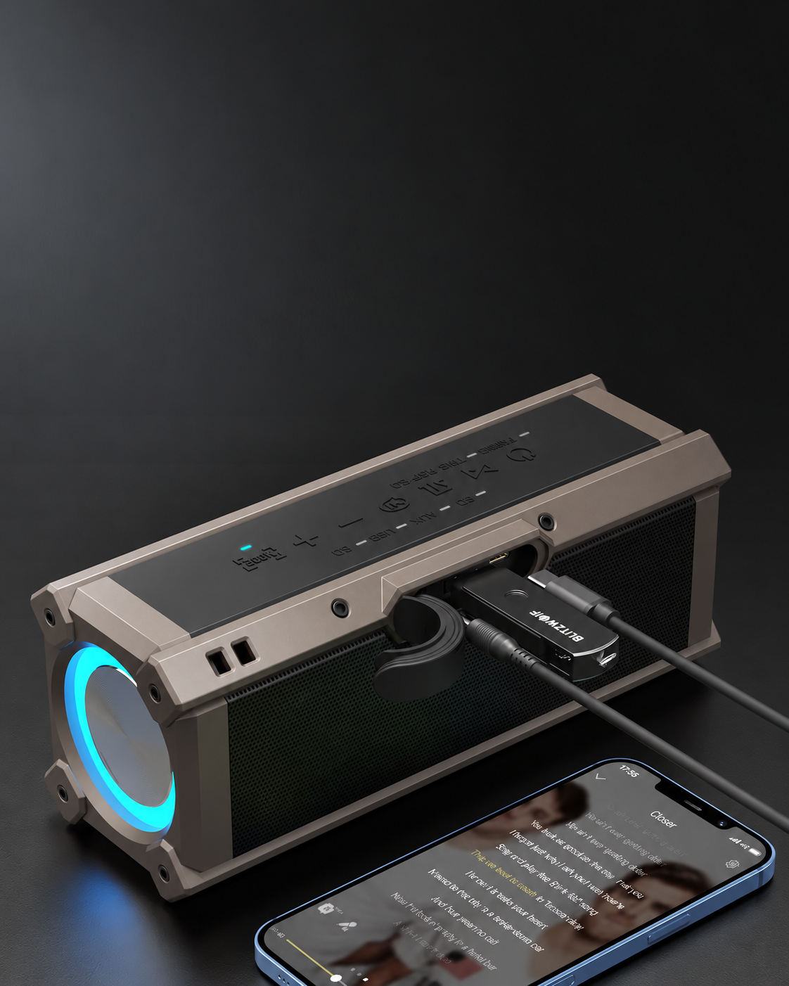 Puertos de conexión BW-WA3, unidad USB y teléfono conectado