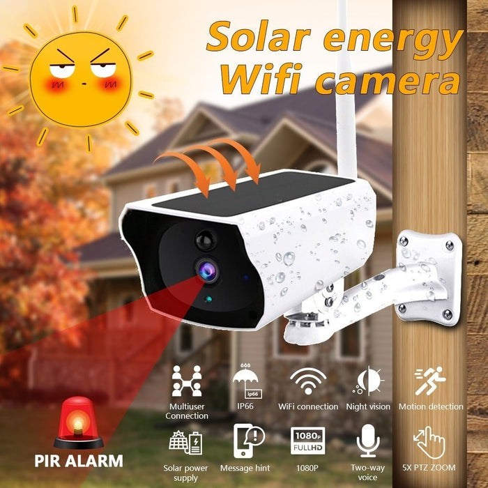 Solar Security Camera 1080P HD - WIFI IP Camera with Night Vision & Wireless PIR Motion Alarm - IP67 Waterproof for Outdoor and Indoor Use - Shopsta EU