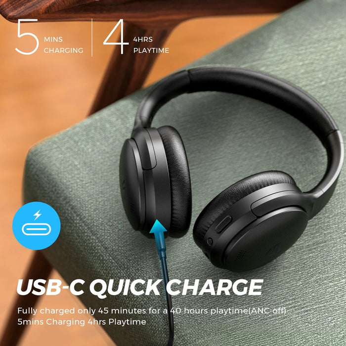 SOUNDPEATS Active Noise Cancelling Headphones - 40hr Battery & Bluetooth 5.0 with Dual Active Noise Cancelling & Protective Bag - Shopsta EU