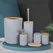 6-Piece Bamboo & Plastic Bathroom Set — Bin, Toilet Brush, Lotion Pump, Soap Box, Toothbrush Cup & Mouth Cup