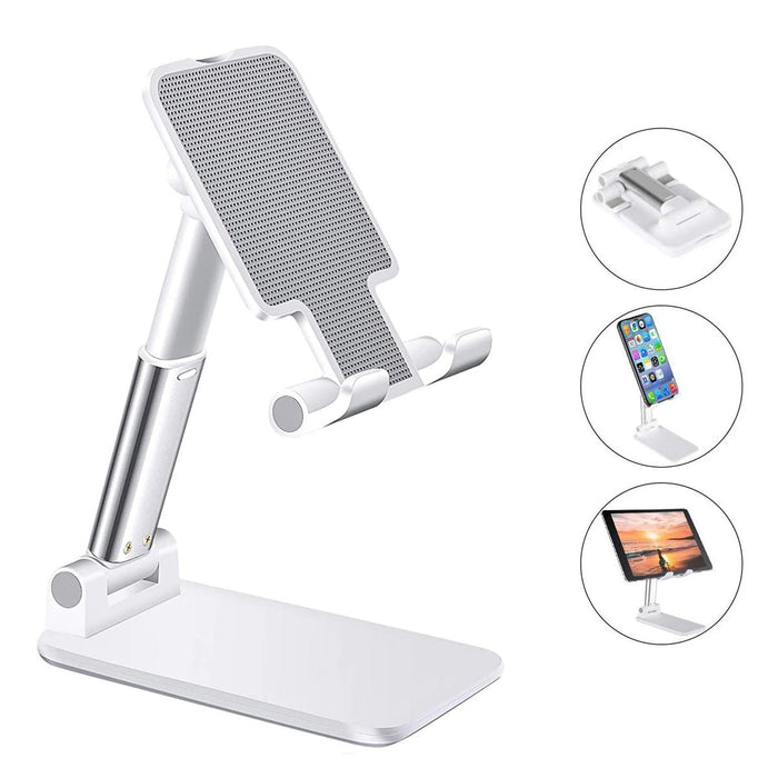 Universal Folding Telescopic Stand - Desktop Mobile Phone and Tablet Holder Compatible with iPad Air, iPhone 12, XS, 11 Pro, POCO X3 NFC - Ideal for Hands-free Device Viewing and Usage - Shopsta EU