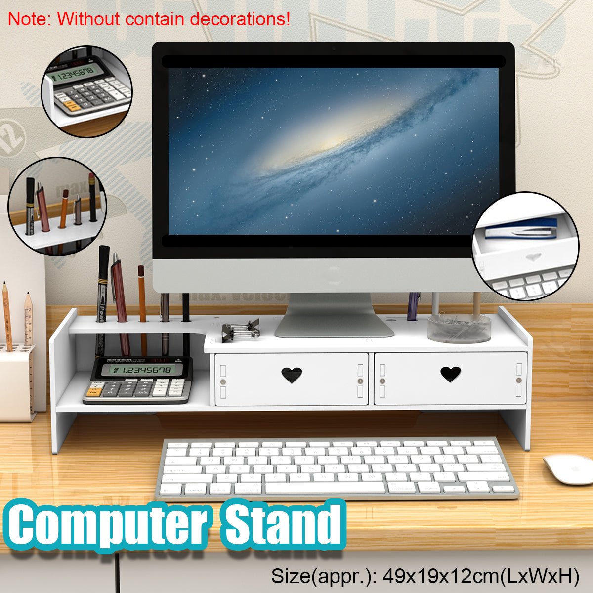 Wooden Desktop Stand Holder for Macbook & PC - Universal Storage Drawer ...