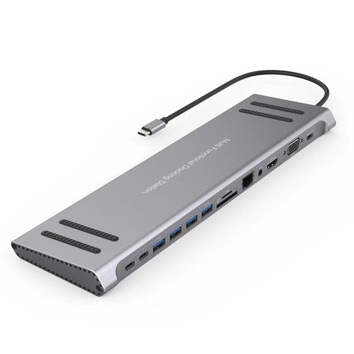 USB C Docking Station Network Hub - 13-in-1 with HDMI, VGA, PD 3.0, 10/100M Gigabit, Laptop Stand - Compatible with MacBook, iPad, Surface Pro - Shopsta EU