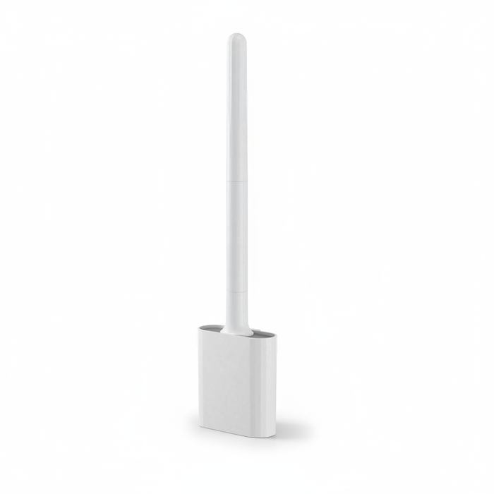 Mini Silicone Toilet Brush with Anti‑Drip Base — Flexible Soft Bristles, Quick‑Dry Holder