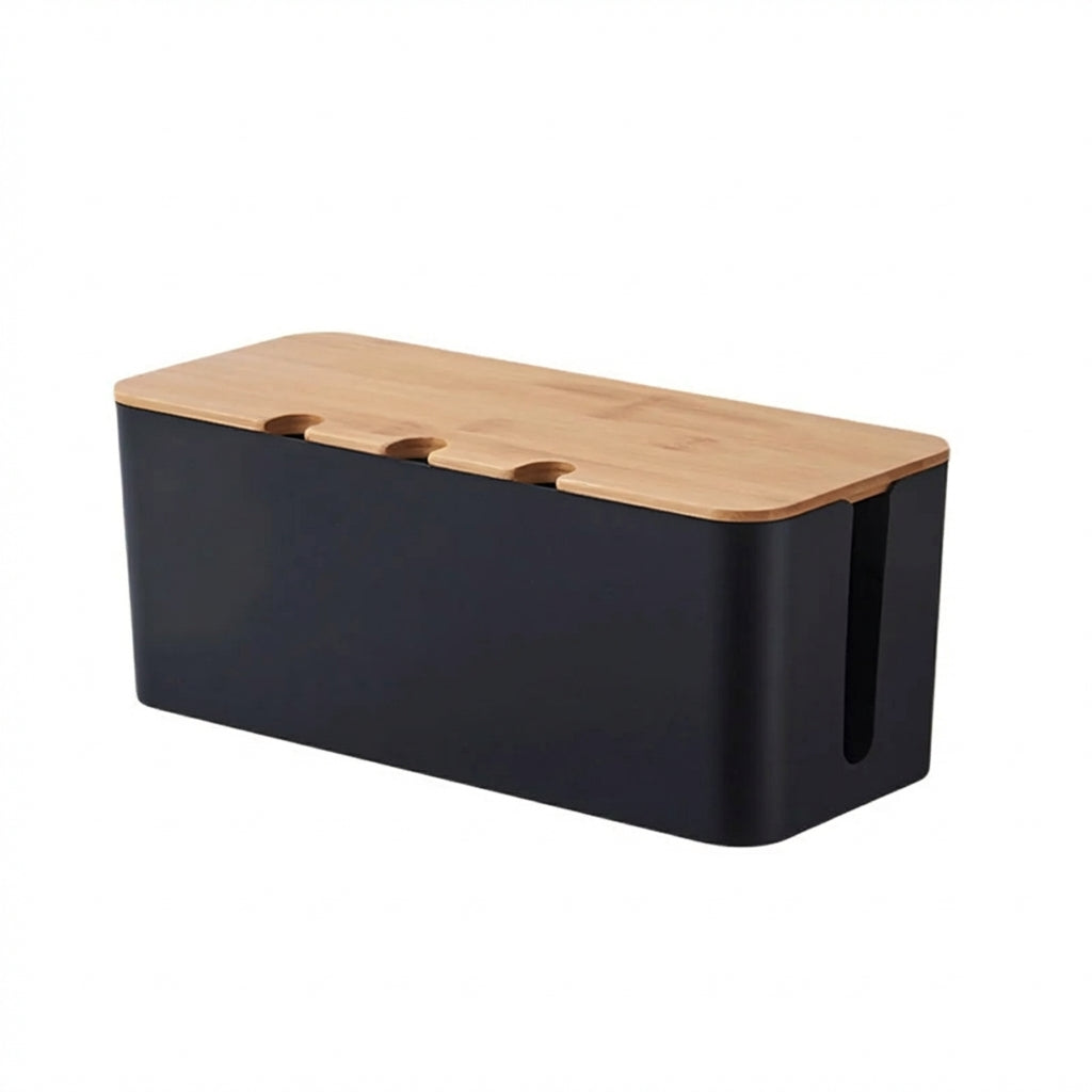 Large Cable Management Box – Wooden‑Style Cord Organizer for Power Strips, TV, Computer & USB Hub