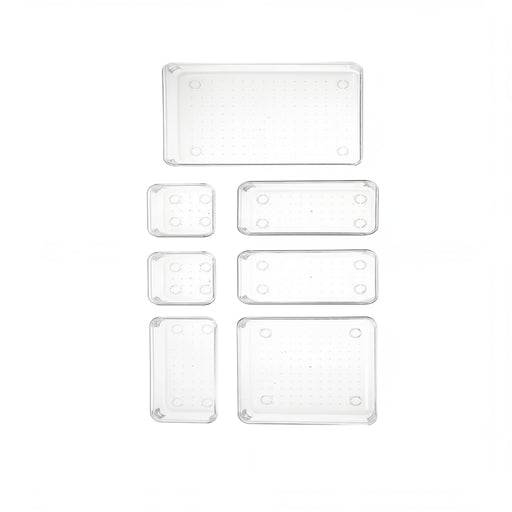 7-Piece Clear Plastic Drawer Organiser Set for Desk & Bathroom