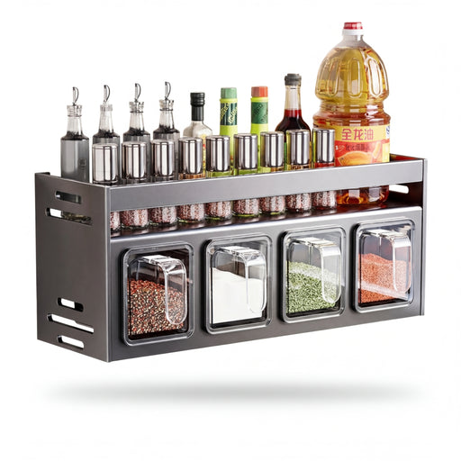 No-drill Wall-mounted Metal Spice Rack — Rust-resistant Kitchen Organizer