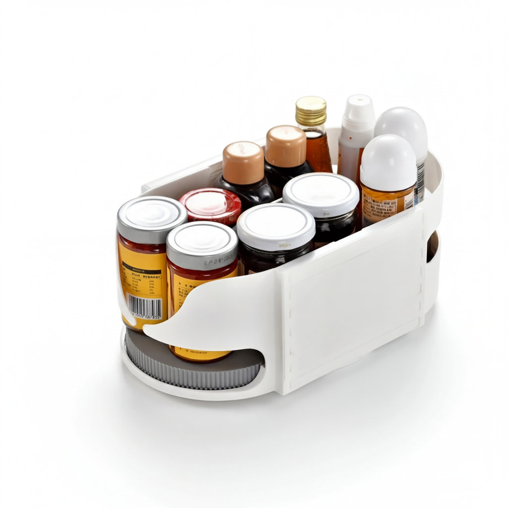 Rotating Fridge Organiser Bin – Soda Can & Bottle Holder, 360° Access