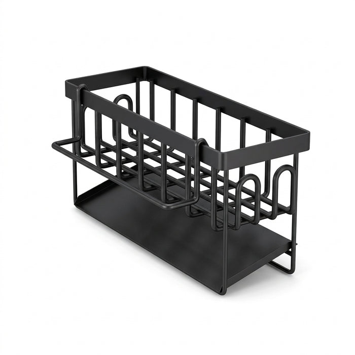 Kitchen Sink Organiser — Sponge Holder with Dishcloth Hanger and Adhesive Sticker