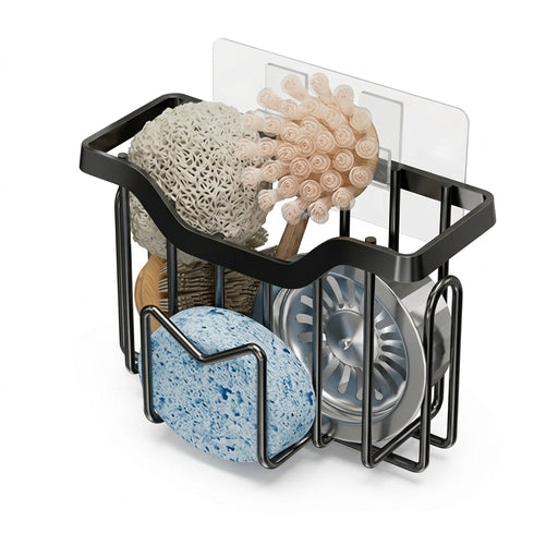 Sponge Holder for Kitchen Sink — Stainless Steel Sink Caddy with Adhesive Hook