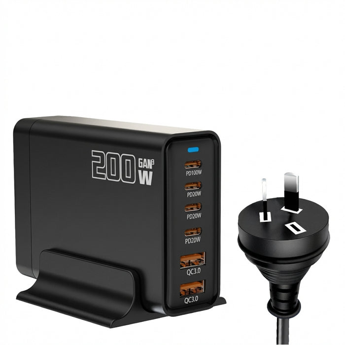 200W GaN 5‑Port USB‑C Fast Charger — Desktop Hub for MacBook Pro/Air & iPad Pro