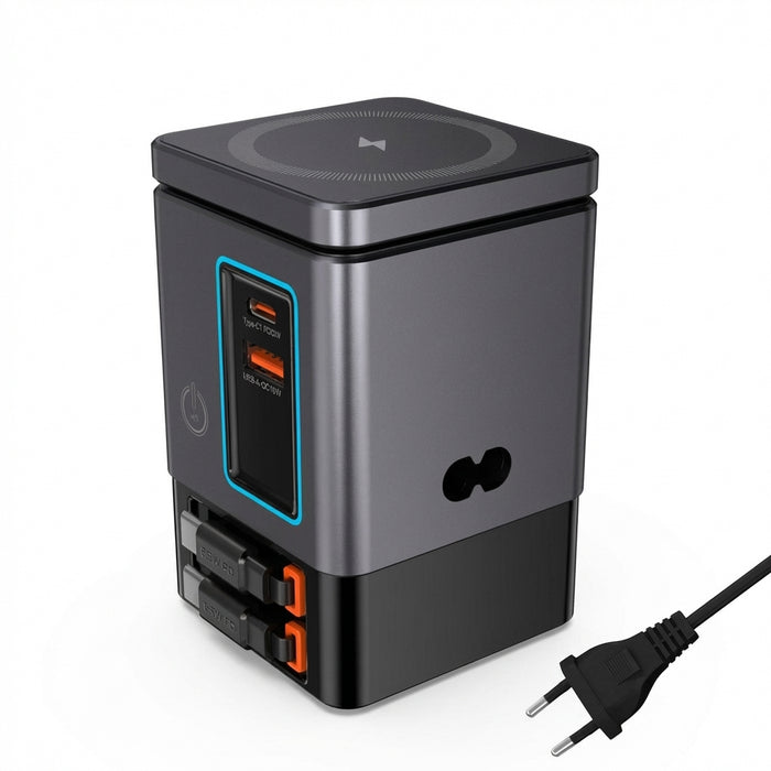 6‑in‑1 Charging Station with Retractable USB‑C — Multi‑Device Power Tower