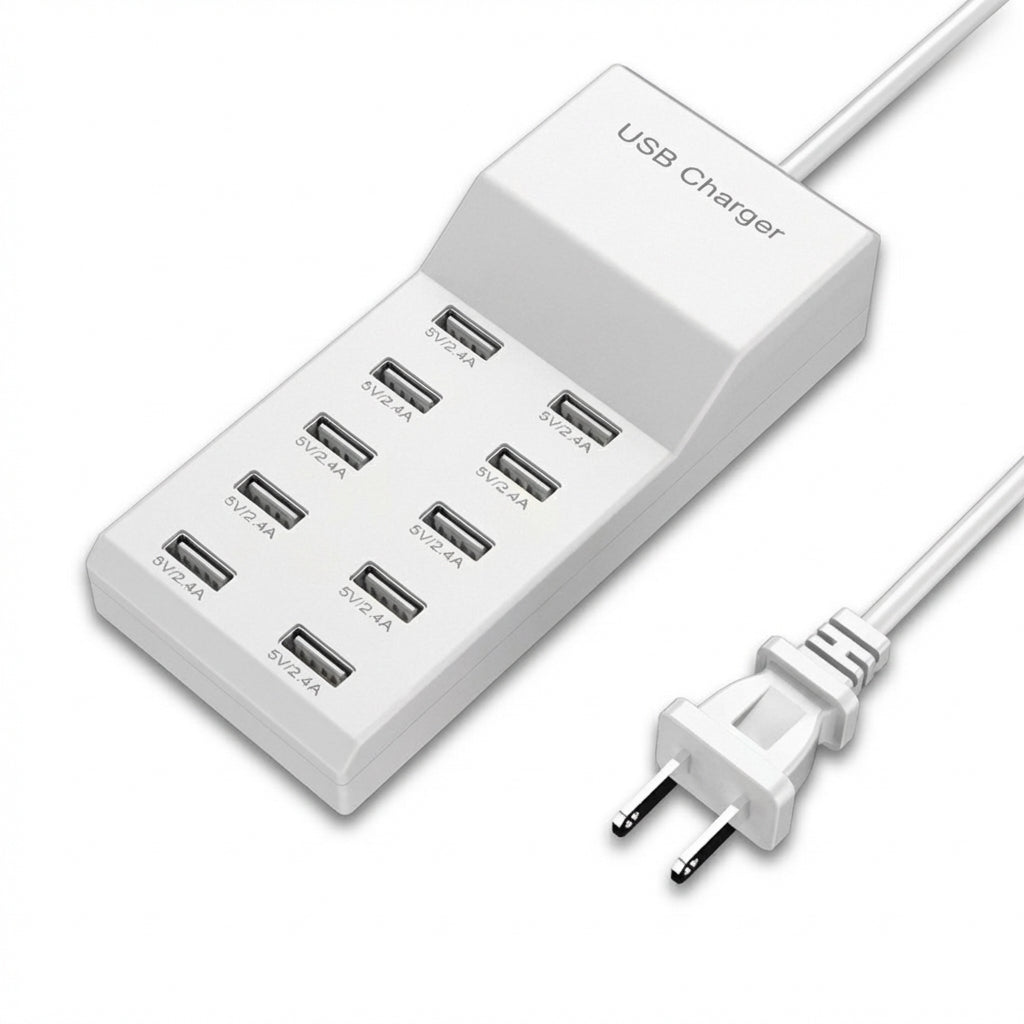 10‑Port 50W USB Charging Station – Multi‑Device Fast Charger with LCD (EU/UK/US plugs)