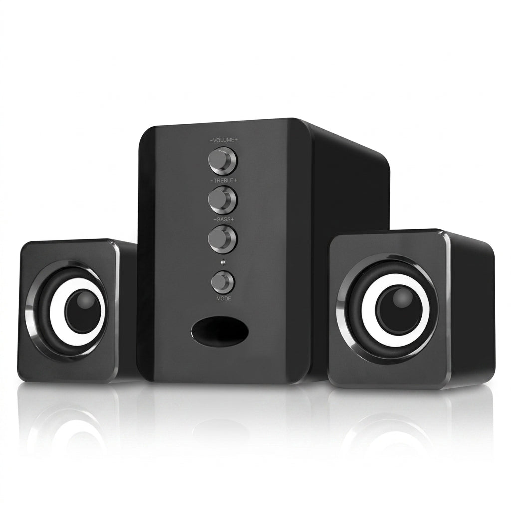 2.1 USB-Powered PC Speaker Set with Subwoofer — Compact Stereo for Laptop, Phone & TV