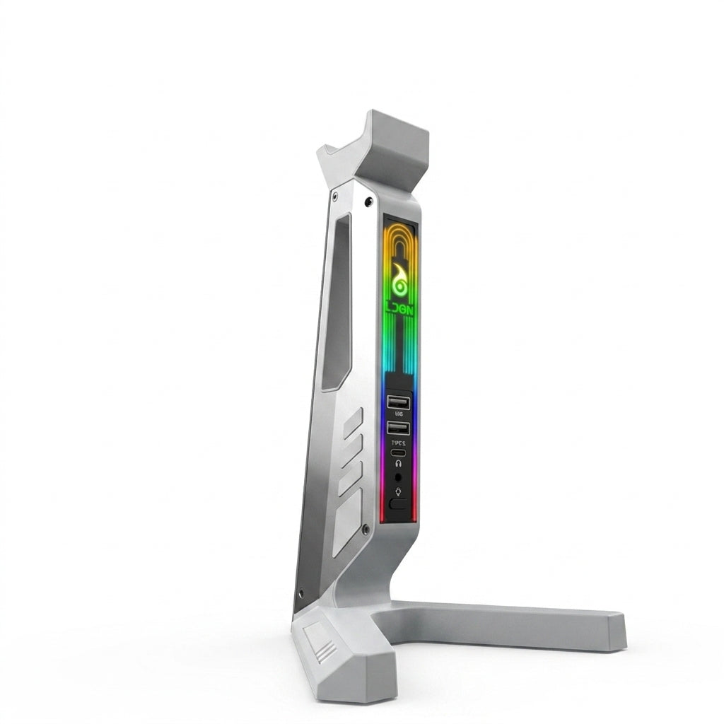 RGB Headset Stand with Sound‑Activated Lights and USB Dock