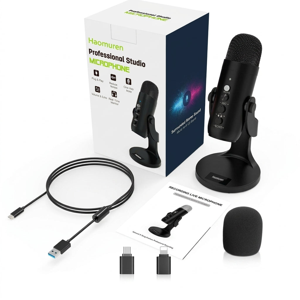 Microphone à condensateur USB pour PC, Mac, jeux, streaming et podcast ...