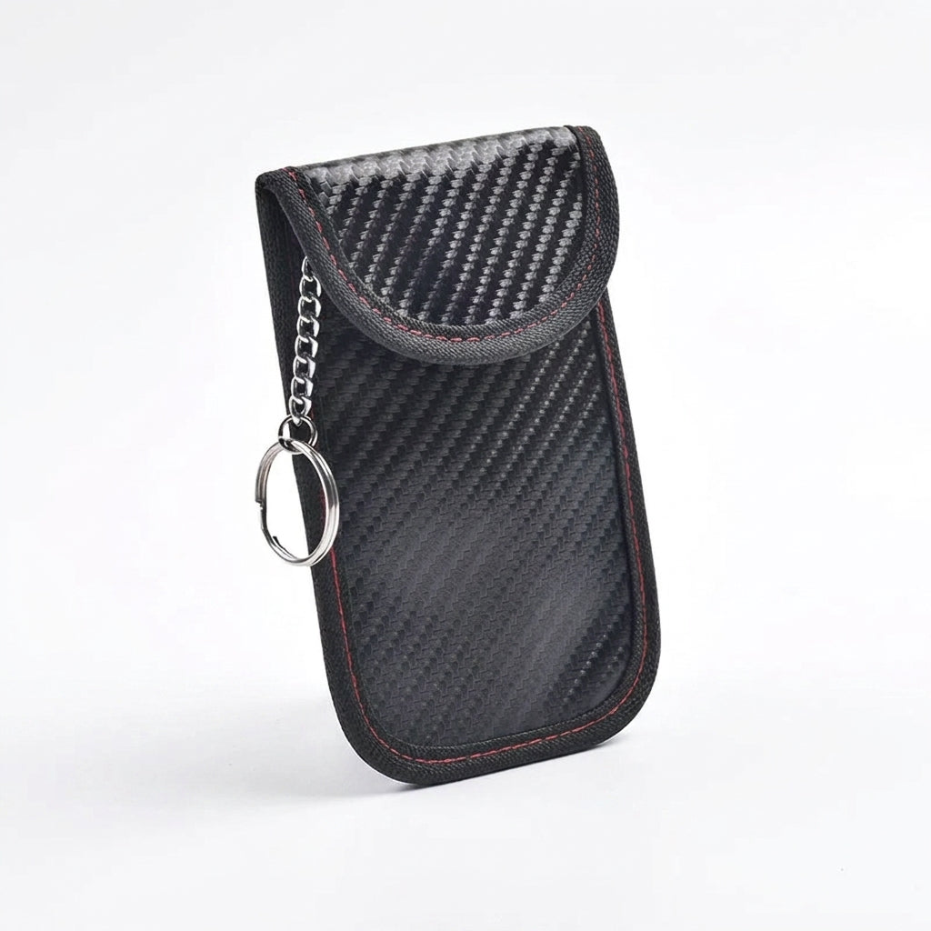 RFID Blocking Car Key Pouch – Carbon Fibre Faraday Fob Case (Black)