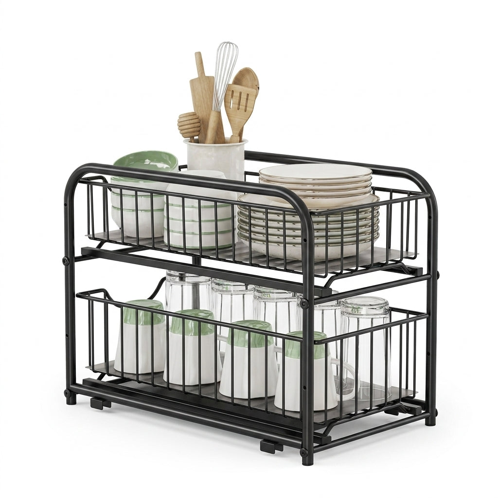 2-Tier Under-Sink Cupboard Organiser with Sliding Basket Drawers, Stackable